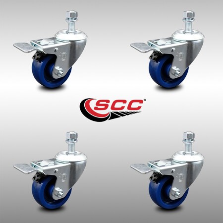 Service Caster 3.5 Inch SS Solid Poly 10mm Threaded Stem Caster Set Total Lock Brake SCC SCC-SSTSTTL20S3514-SPUS-M1015-4
